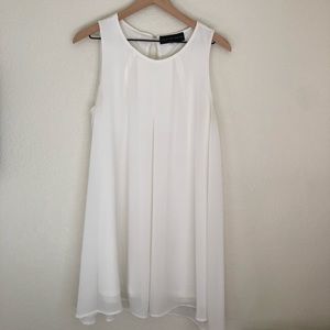 White Trapeze Swing Dress High Neck